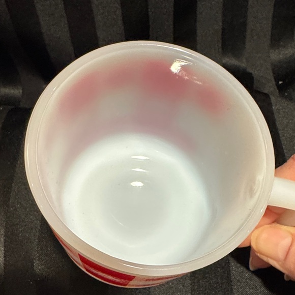Vintage Federal Milk Glass Mugs in Red and White Gingham with Small Flowers - Picture 4 of 16